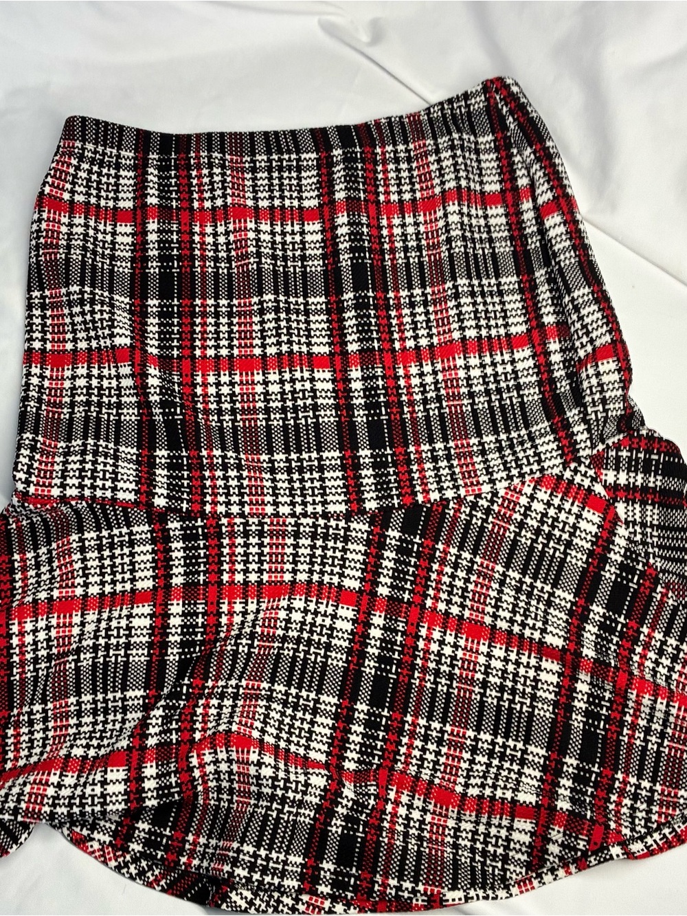 bobeau Red, Black & White Plaid A-Line Skirt